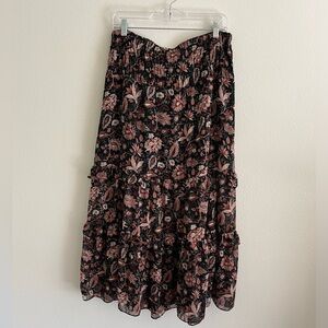 Madewell ruffle floral shimmer maxi skirt